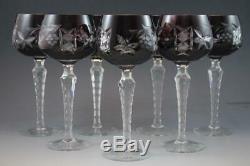 Set of 7 Bohemian Cut Crystal Hock Wine Goblet Glasses Ruby & Amethyst C1910