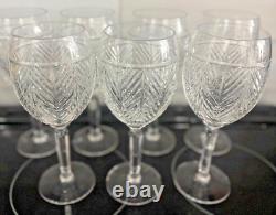 Set of 7 Ralph Lauren Crystal Herringbone Crystal Wine / Water Glasses 8 1/8