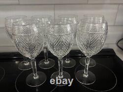 Set of 7 Ralph Lauren Crystal Herringbone Crystal Wine / Water Glasses 8 1/8