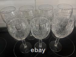 Set of 7 Ralph Lauren Crystal Herringbone Crystal Wine / Water Glasses 8 1/8