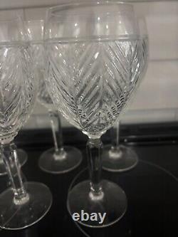 Set of 7 Ralph Lauren Crystal Herringbone Crystal Wine / Water Glasses 8 1/8