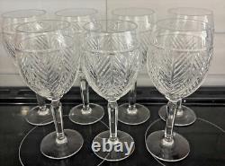 Set of 7 Ralph Lauren Crystal Herringbone Crystal Wine / Water Glasses 8 1/8