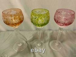 Set of 7 Vintage Bohemian Multicolor Cut To Clear Crystal Wine Goblets Glasses