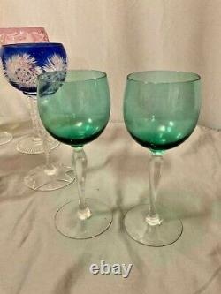 Set of 7 Vintage Bohemian Multicolor Cut To Clear Crystal Wine Goblets Glasses