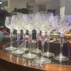 Set of 8 Ajka Csopak Pinwheel Clear Crystal Hock Wine Glasses Hungary 7 5/8