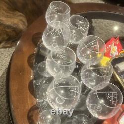 Set of 8 Ajka Csopak Pinwheel Clear Crystal Hock Wine Glasses Hungary 7 5/8