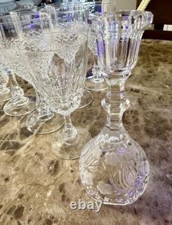 Set of 8 Clear Stemmed Etched Wine Glasses Diamond Pattern Round Glass
