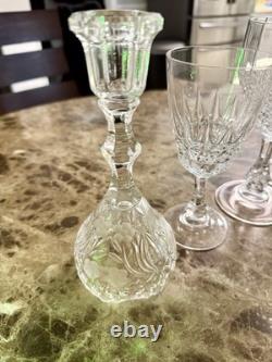 Set of 8 Clear Stemmed Etched Wine Glasses Diamond Pattern Round Glass