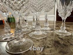 Set of 8 Clear Stemmed Etched Wine Glasses Diamond Pattern Round Glass