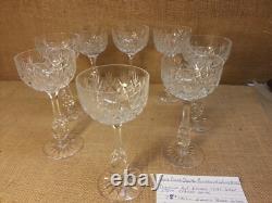 Set of 8 Kosta Boda Diamond Cut Crystal Pomadour Claret Wine Glasses