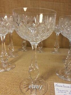 Set of 8 Kosta Boda Diamond Cut Crystal Pomadour Claret Wine Glasses