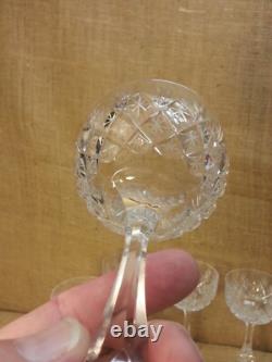 Set of 8 Kosta Boda Diamond Cut Crystal Pomadour Claret Wine Glasses