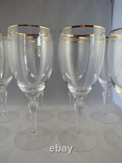 Set of 8 Lenox USA Crystal Wine Glasses Gold Rim Twisted Stem Blown Glass