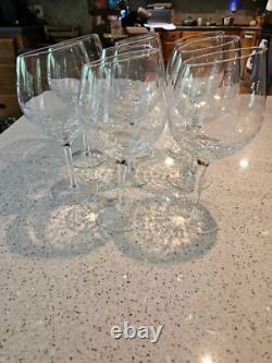 Set of 8 Pier 1 CLEAR CRACKLE ANGLE SLANT RIM Red Wine Balloon Glasses 8-½