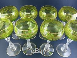 Set of 8 Saint Louis Crystal Beethoven Chartreuse Gold Encrusted Wine Hocks