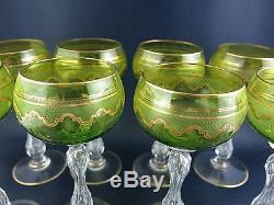 Set of 8 Saint Louis Crystal Beethoven Chartreuse Gold Encrusted Wine Hocks