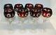 Set of 8 Tall Hock Wine Crystal Goblets Glasses Ruby cut to Clear