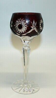 Set of 8 Tall Hock Wine Crystal Goblets Glasses Ruby cut to Clear