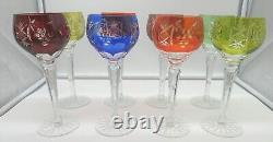 Set of 8 Vintage Czech Bohemian Crystal Cut To Clear Wine Hock Glasses 8-1/8