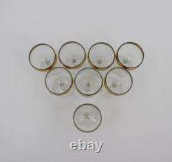 Set of 8 Vintage Wine Glasses Antique Gold Rimmed Barware Crystal Glass Stem