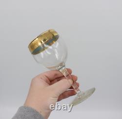 Set of 8 Vintage Wine Glasses Antique Gold Rimmed Barware Crystal Glass Stem