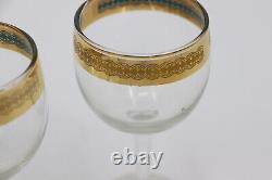 Set of 8 Vintage Wine Glasses Antique Gold Rimmed Barware Crystal Glass Stem