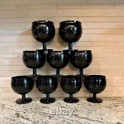 Set of 9 Black BLOCK Crystal Capers Wine Glasses Midnight MCM