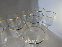 Set of 9 Lenox USA Crystal Wine Glasses Gold Rim Twisted Stem Blown Glass
