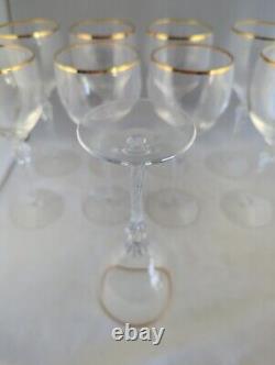 Set of 9 Lenox USA Crystal Wine Glasses Gold Rim Twisted Stem Blown Glass