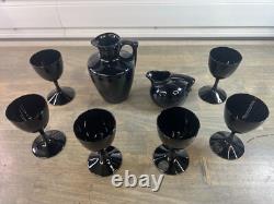 Set of Black BLOCK Crystal Capers Wine Glasses, Pitcher Midnight MCM
