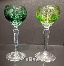Set of Eight Multi-color, Cut to Clear Nachtmann Traube Crystal Wine Glasses