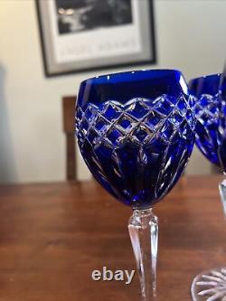 Set of Four Ajka Hungary Cobalt Blue Cadessia Crystal Wine Hock Glasses. MINT