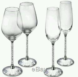 Set of Swarovski Crystal Filled Stem Glasses 2 Champagne Flutes 2 Wine Glasses
