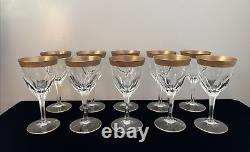 Set of Ten (10) Vintage Moser Gold Gilt Rim Crystal Stemware Wine Glasses