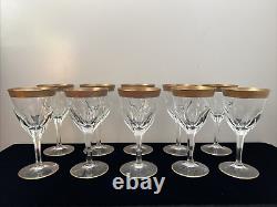 Set of Ten (10) Vintage Moser Gold Gilt Rim Crystal Stemware Wine Glasses