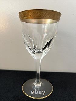 Set of Ten (10) Vintage Moser Gold Gilt Rim Crystal Stemware Wine Glasses