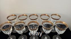 Set of Ten (10) Vintage Moser Gold Gilt Rim Crystal Stemware Wine Glasses