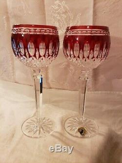 Set of Waterford Crystal Clarendon Ruby Red Cut to Clear Hock Wine Glass Goblets