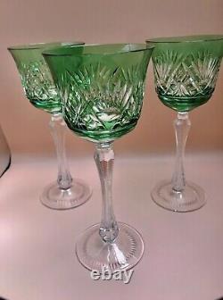 Set of three emerald white wine crystal glasses-gorgoeus