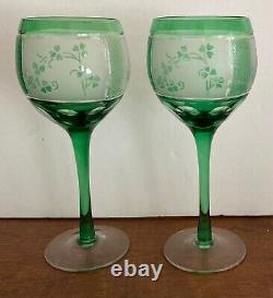 Shamrock Handmade Ireland Crystal Wine Hock Set of 4 Glasses 7.5H Wine Glasses