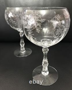 Signed Pair Fostoria Navarre Etched Magnum Stemmed Crystal 7 Wine Glasses