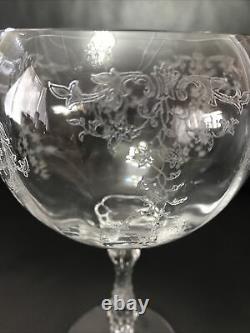 Signed Pair Fostoria Navarre Etched Magnum Stemmed Crystal 7 Wine Glasses