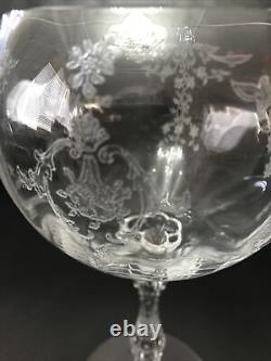 Signed Pair Fostoria Navarre Etched Magnum Stemmed Crystal 7 Wine Glasses