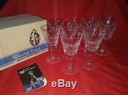 Signed Set of 10 Irish Waterford Cut Crystal Lismore Claret Red Wine Glasses