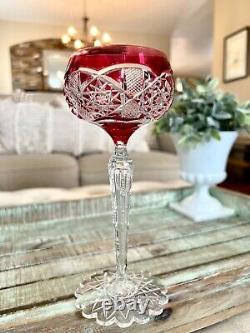 Single Val St Lambert Crystal Cut to Clear Wine Goblet Saarbruken Cranberry