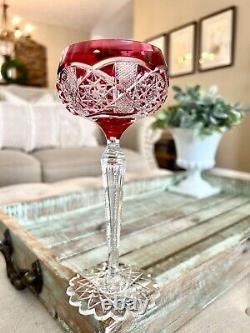 Single Val St Lambert Crystal Cut to Clear Wine Goblet Saarbruken Cranberry