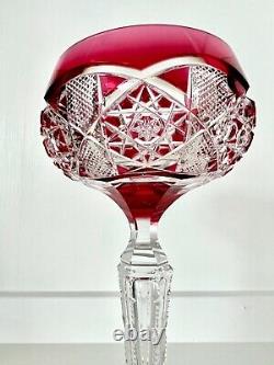 Single Val St Lambert Crystal Cut to Clear Wine Goblet Saarbruken Cranberry