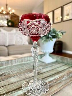 Single Val St Lambert Crystal Cut to Clear Wine Goblet Saarbruken Cranberry