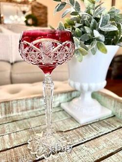 Single Val St Lambert Crystal Cut to Clear Wine Goblet Saarbruken Cranberry