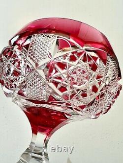 Single Val St Lambert Crystal Cut to Clear Wine Goblet Saarbruken Cranberry